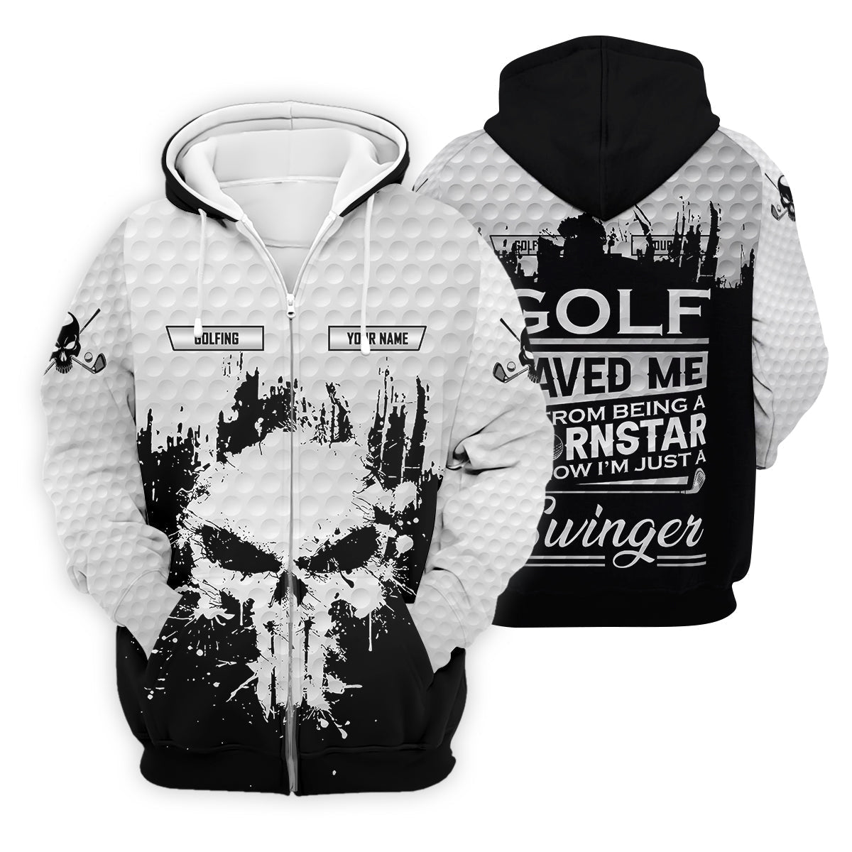 Golf Saved Me From Being A Porn Star Now I'm Just A Swinger Custom White Skull Golf Polo Shirt, Dad Golf Gift