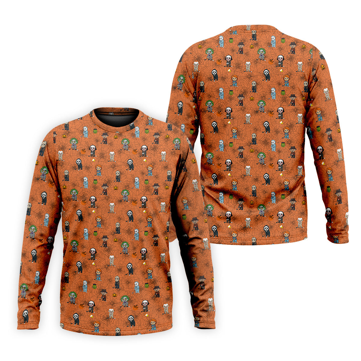 Funny Horror Character Orange Golf Polo Shirt, Horror Movie Shirt, Halloween Golf Shirt, Fun Golf Polos For Men
