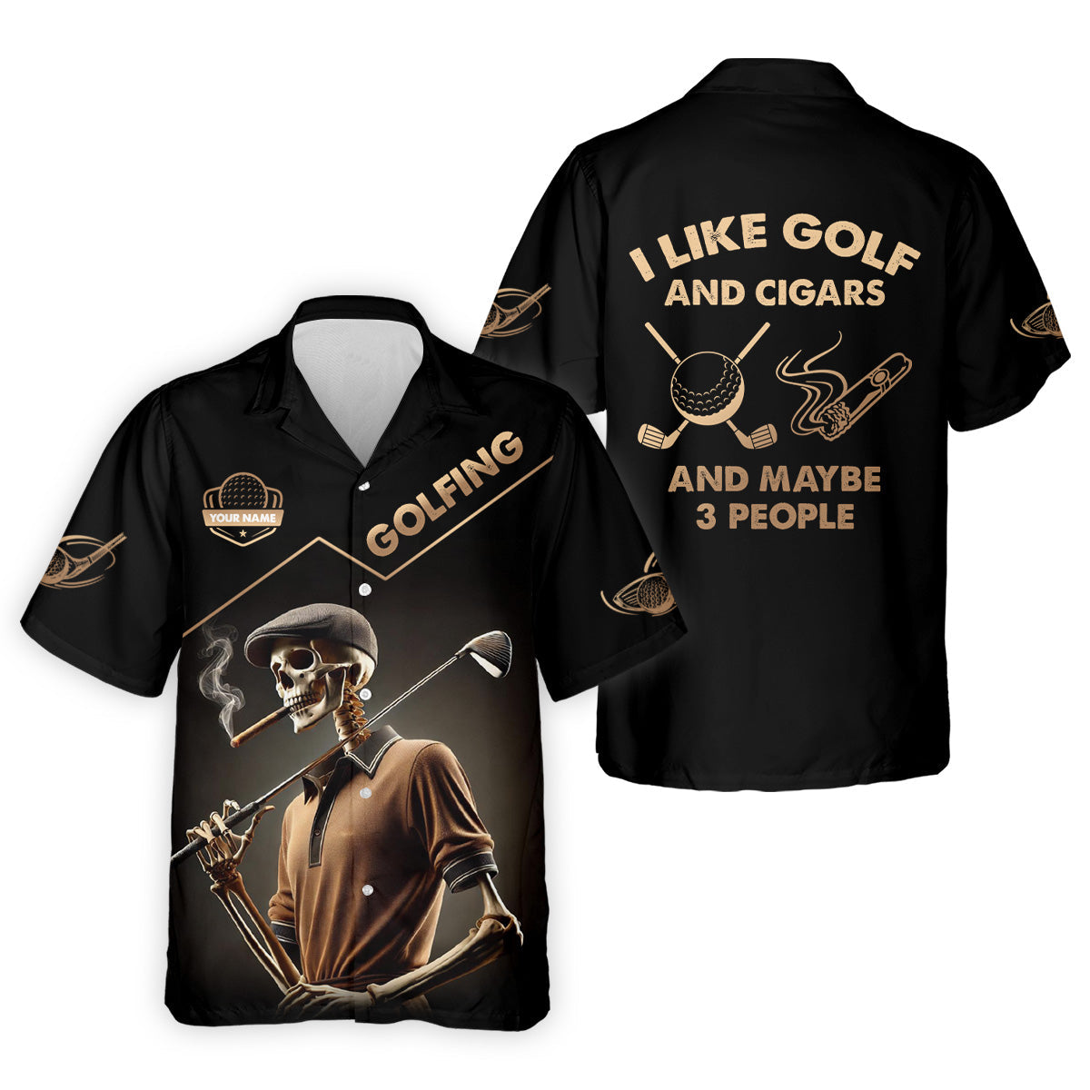 I Like Golf And Cigars And Maybe 3 People Custom Funny Skull Golf Polo Shirt, Dad Golf Gift