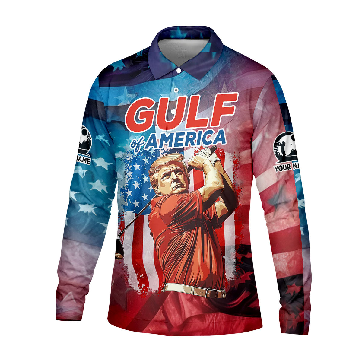 Gulf Of America Patriotic Golf Polo Shirts, Mens Golf Polo Shirts, Golf Gift Ideas For Him, Long Sleeve Golf Polo