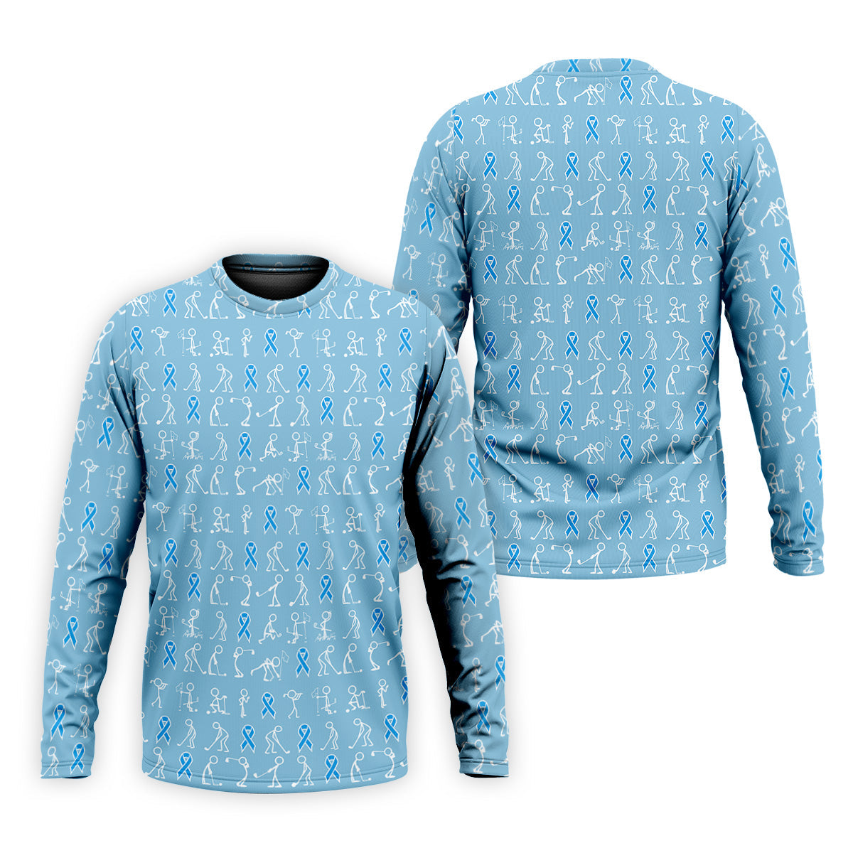 Funny Stick Figure Men's Golf Shirt, Prostate Cancer Awareness Shirt, Blue Golf Shirt, Golf Gift For Men