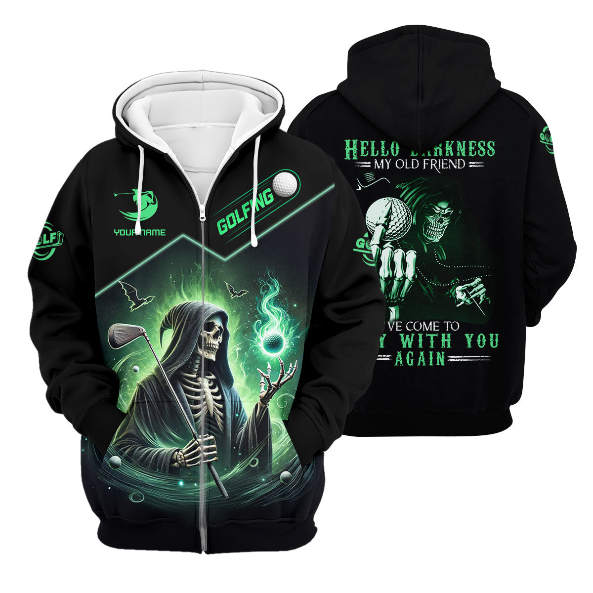 Hello Darkness Custom Men's Golf Polo Shirt, Funny Skull Golf Shirt, Dad Golf Gift