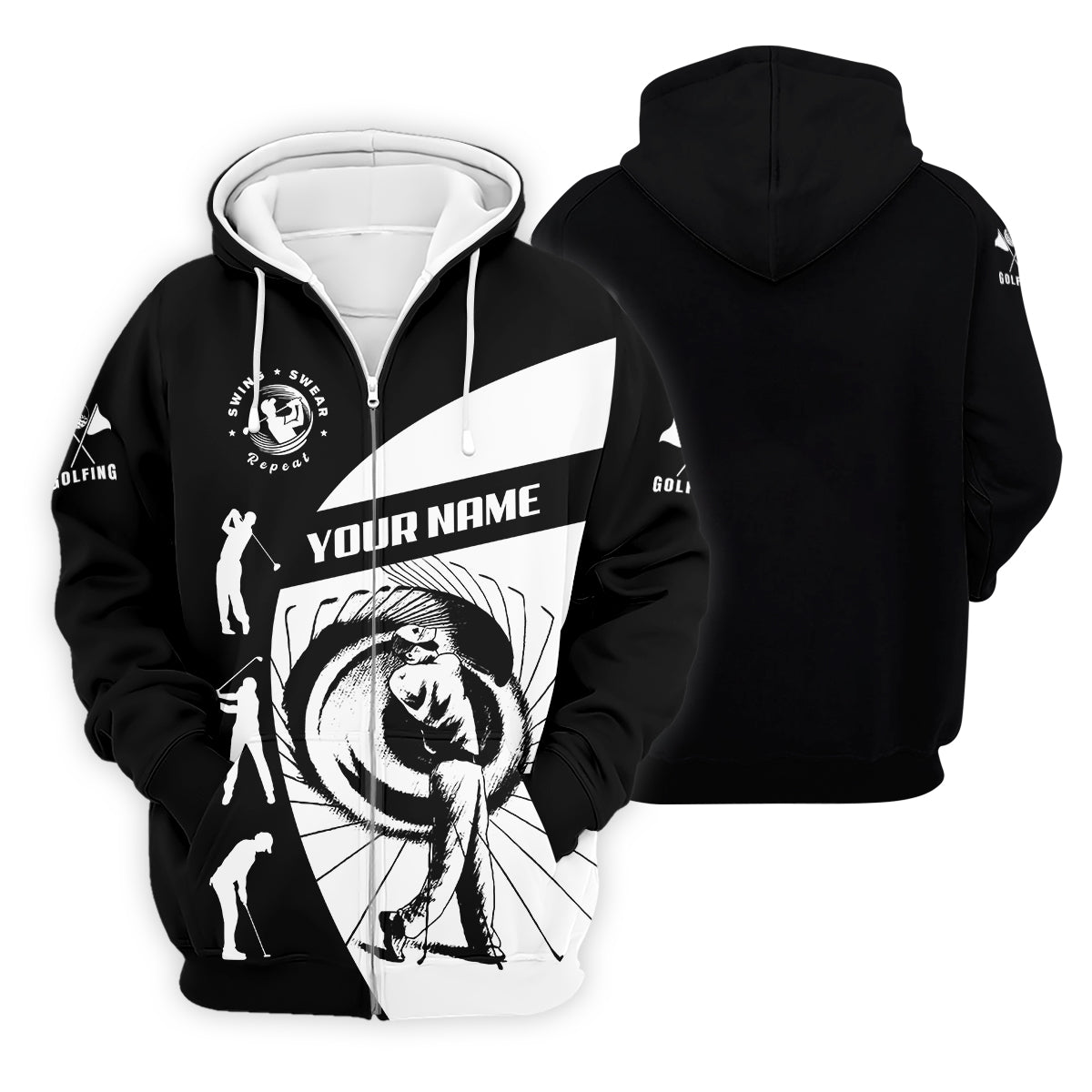 Swing Swear Repeat Custom Funny Golf Polo Shirt, Dad Golf Gifts