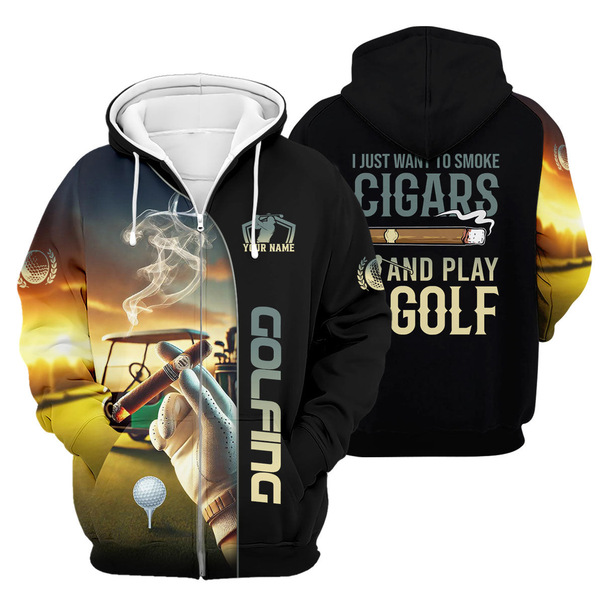 I Just Want To Smoke Cigars And Play Golf Personalized Men's Golf Polo Shirt, Christmas Golf Gift