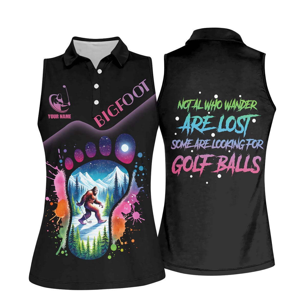 Funny Bigfoot Custom Womens Golf Polo Shirt, Ladies Golf Shirts, Golfing Apparel, Women Golf Gifts