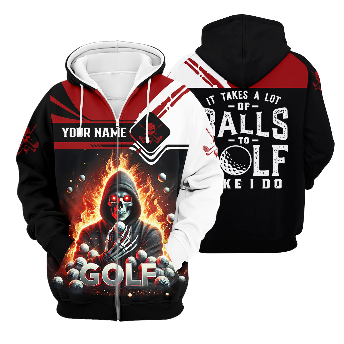 It Takes A Lot of Balls to Golf Like I Do Custom Funny Skull Golf Polo Shirt, Dad Golf Gifts