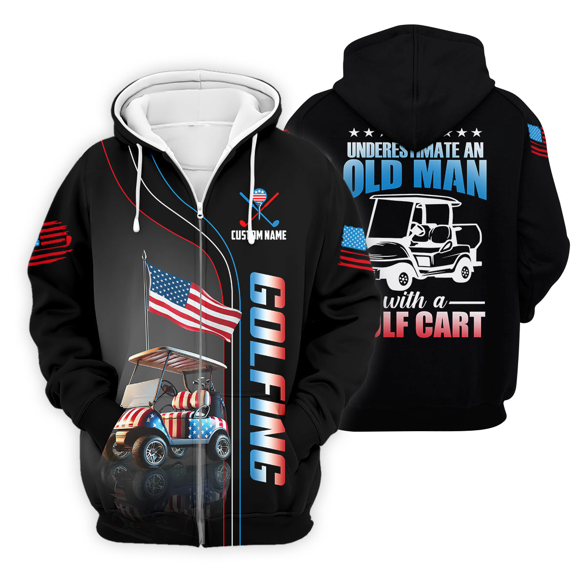 Never Underestimate An Old Man Custom Men's Golf Polo Shirt, Funny Golf Shirt, Dad Golf Gift