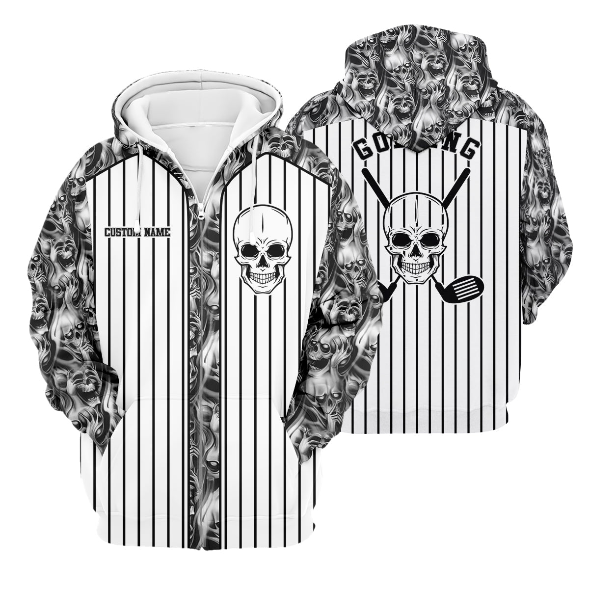 Custom Skull Polo Shirt, Golfing Apparel, Mens Golf Gift, Funny Golf Polos