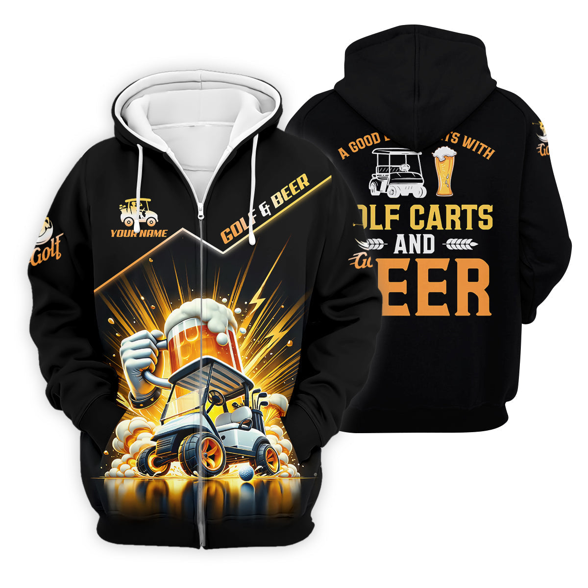 A Good Day Starts With Golf Carts And Beer Custom Men's Golf Polo Shirt, Dad Golf Gift