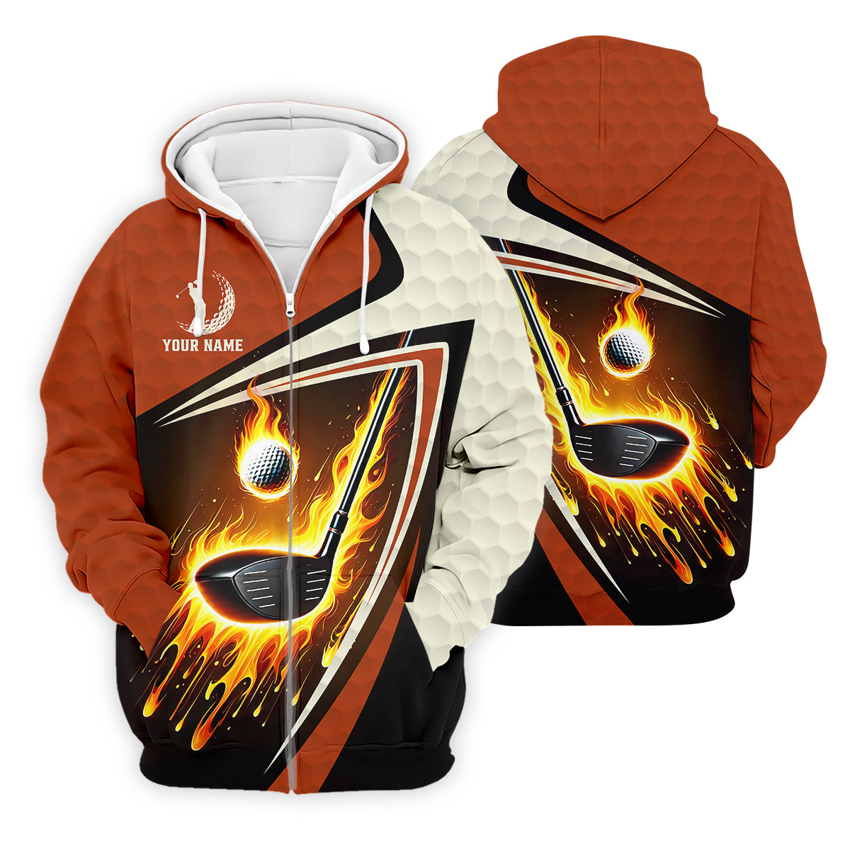 Fire Golf Ball Custom Men's Golf Polo Shirt, Funny Golf Shirt, Christmas Golf Gift