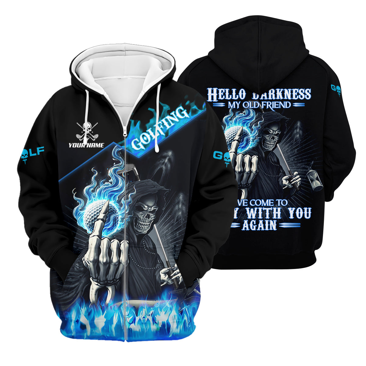 Hello Darkness My Old Friend Custom Men's Golf Polo Shirt, Hilarious Golf Shirt, Skeleton Golf Shirt