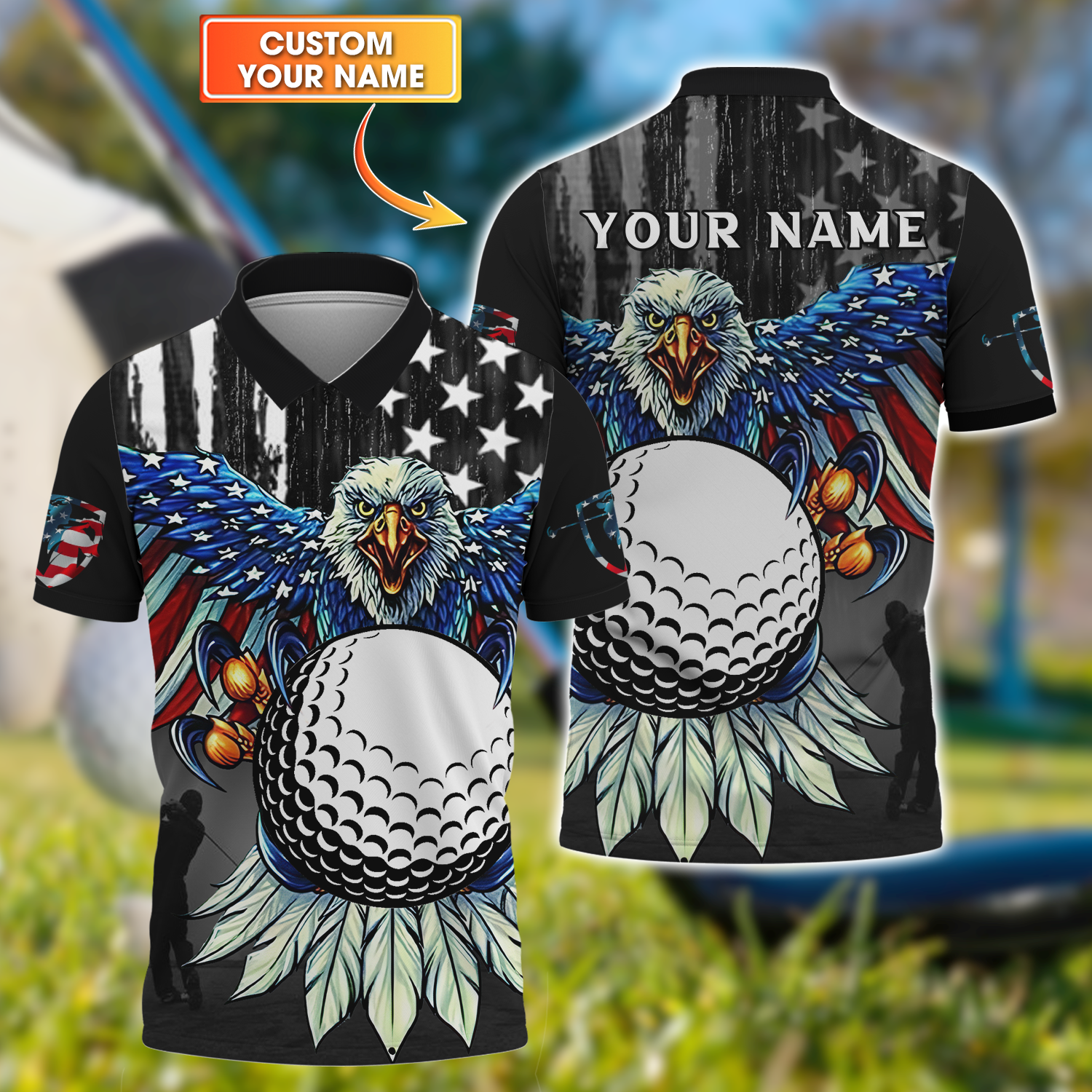 America Eagle Custom Golf Polo Shirt, Gift For Golfers, Golf Gift Ideas