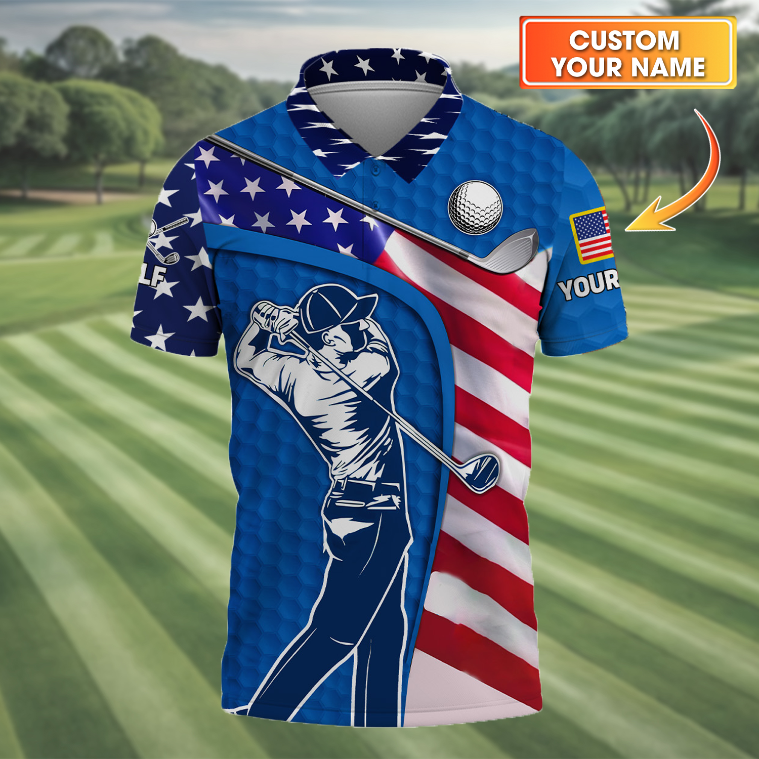 Blue Custom Men's Golf Polo Shirt, Golfing Apparel, Mens Golf Gift