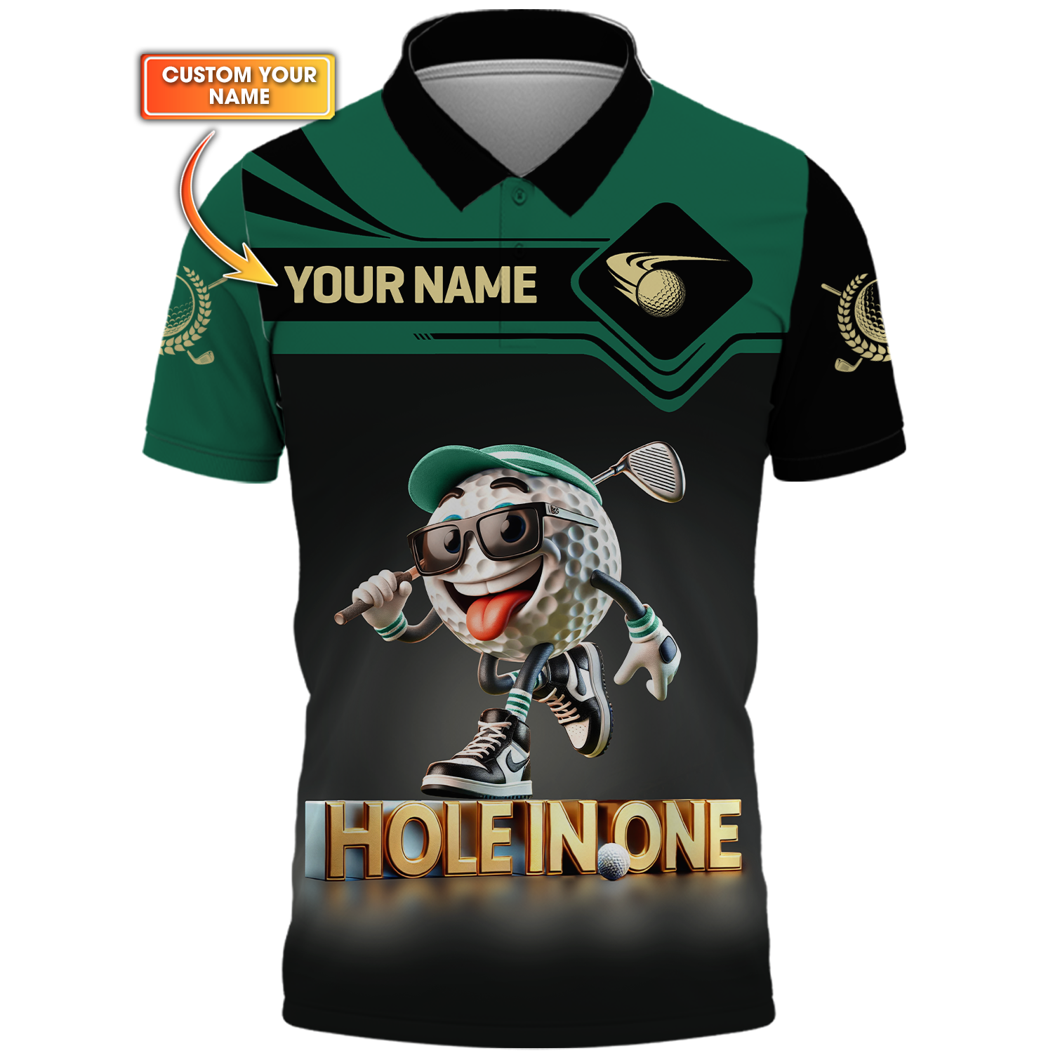 Hole In One Funny Golf Ball, Custom Men's Golf Polo Shirt, Golfing Apparel, Funny Golf Shirt, Gift For Golfers
