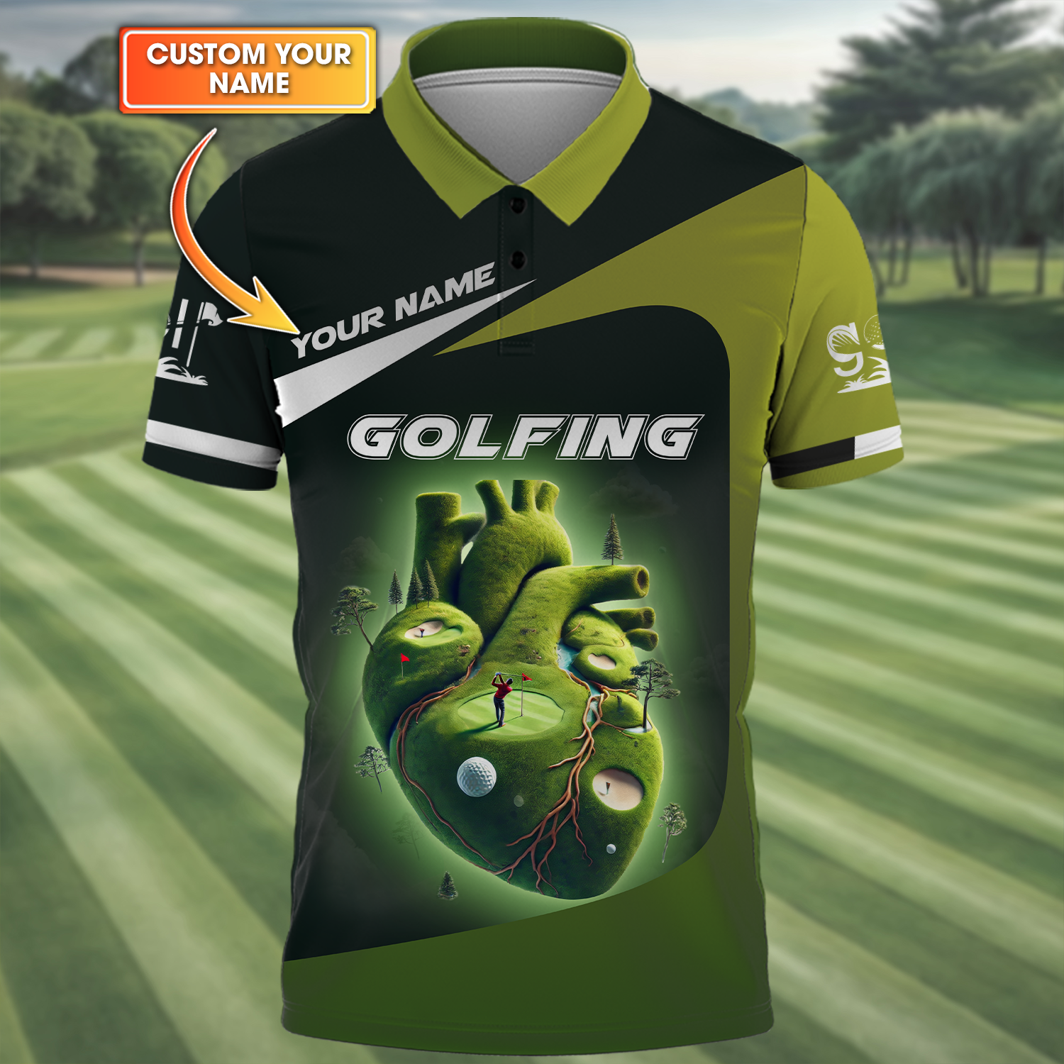 Heart Golf Custom Men's Golf Polo Shirt, Golfing Apparel, Mens Golf Gift
