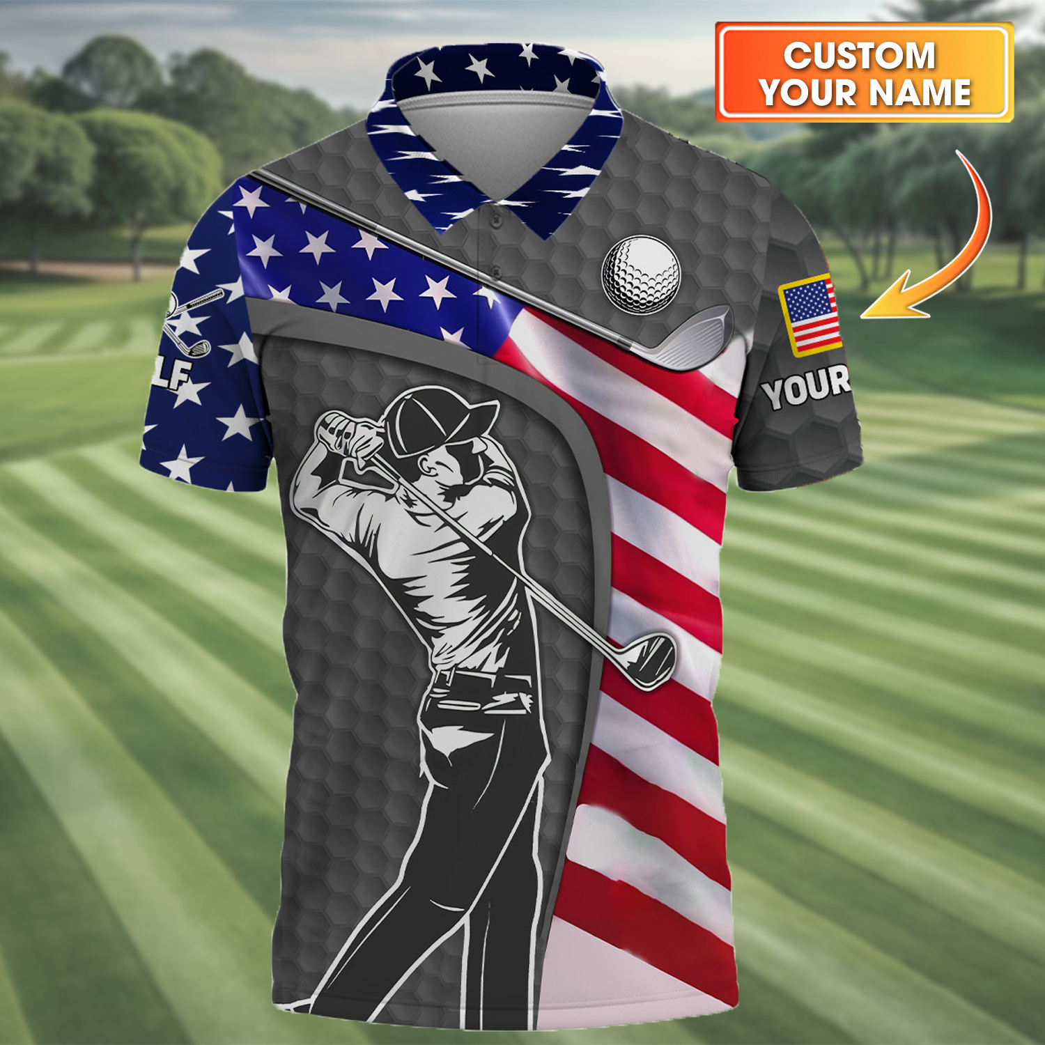 Grey Custom Men's Golf Polo Shirt, Golfing Apparel, Mens Golf Gift