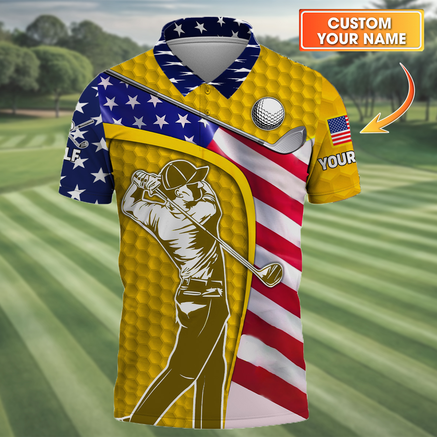 Yellow Custom Men's Golf Polo Shirt, Golfing Apparel, Mens Golf Gift