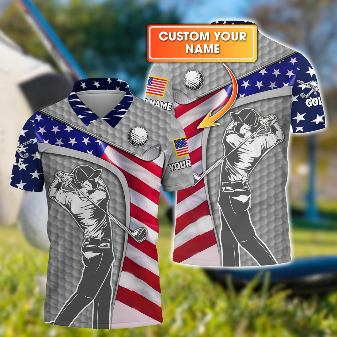 Light Grey Custom Men's Golf Polo Shirt, Golfing Apparel, Mens Golf Gift