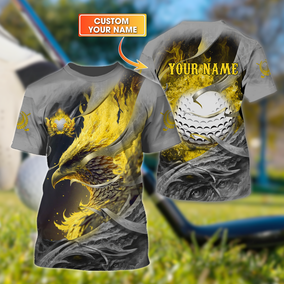 Golden Phoenix Custom Golf Polo Shirt, Golf Apparel, Golf Gift For Men