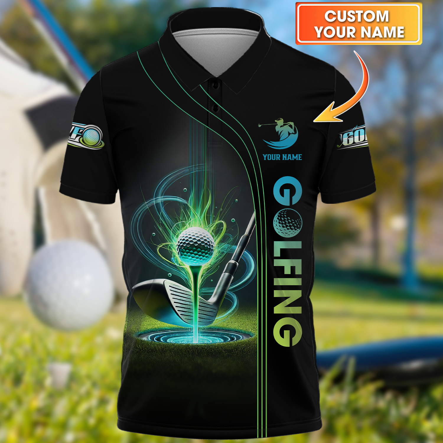 Glowing Golf Custom Polo Shirt, Golfing Apparel, Mens Golf Polo Shirt, Gift For Golfers
