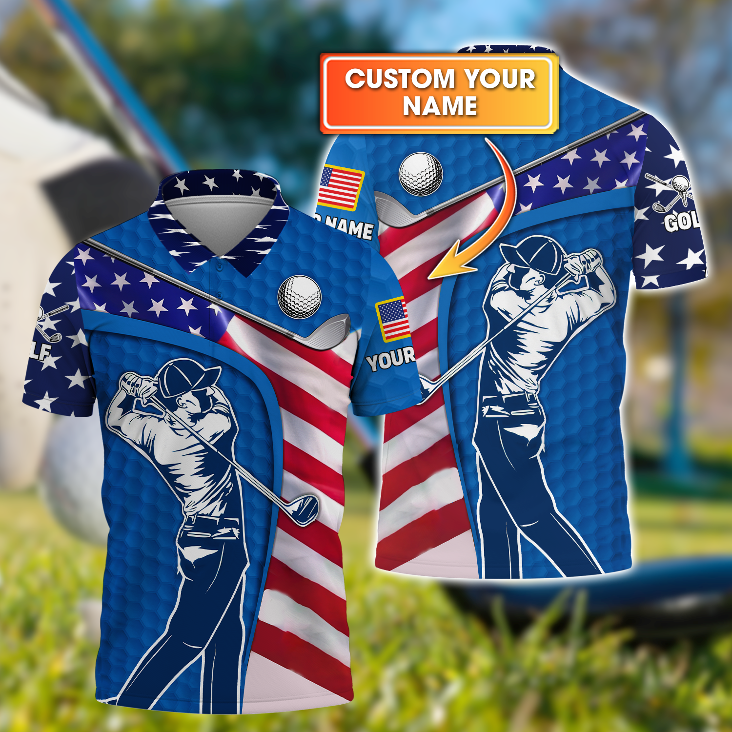 Blue Custom Men's Golf Polo Shirt, Golfing Apparel, Mens Golf Gift