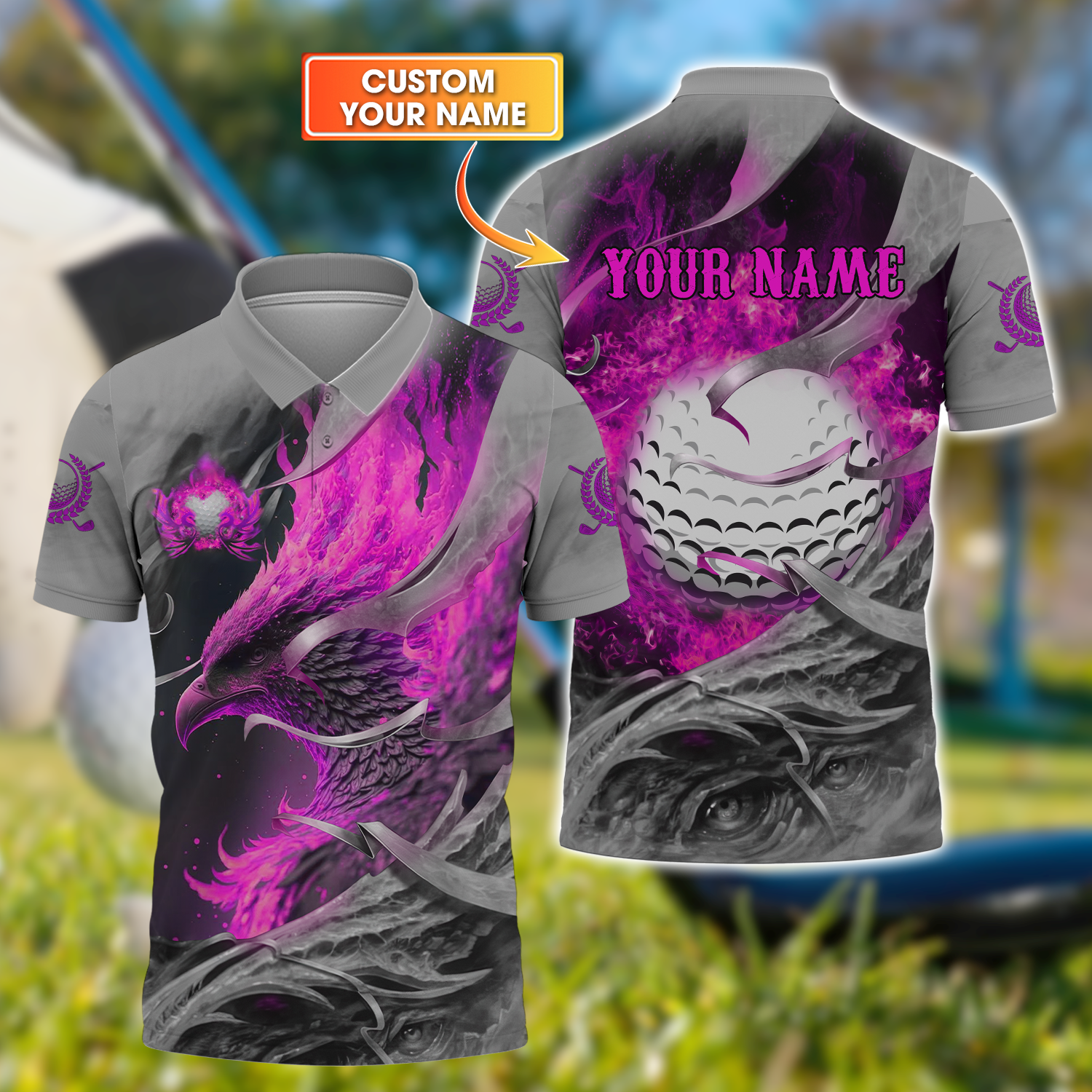 Pink Phoenix Custom Golf Polo Shirt, Golf Apparel, Golf Gift For Men