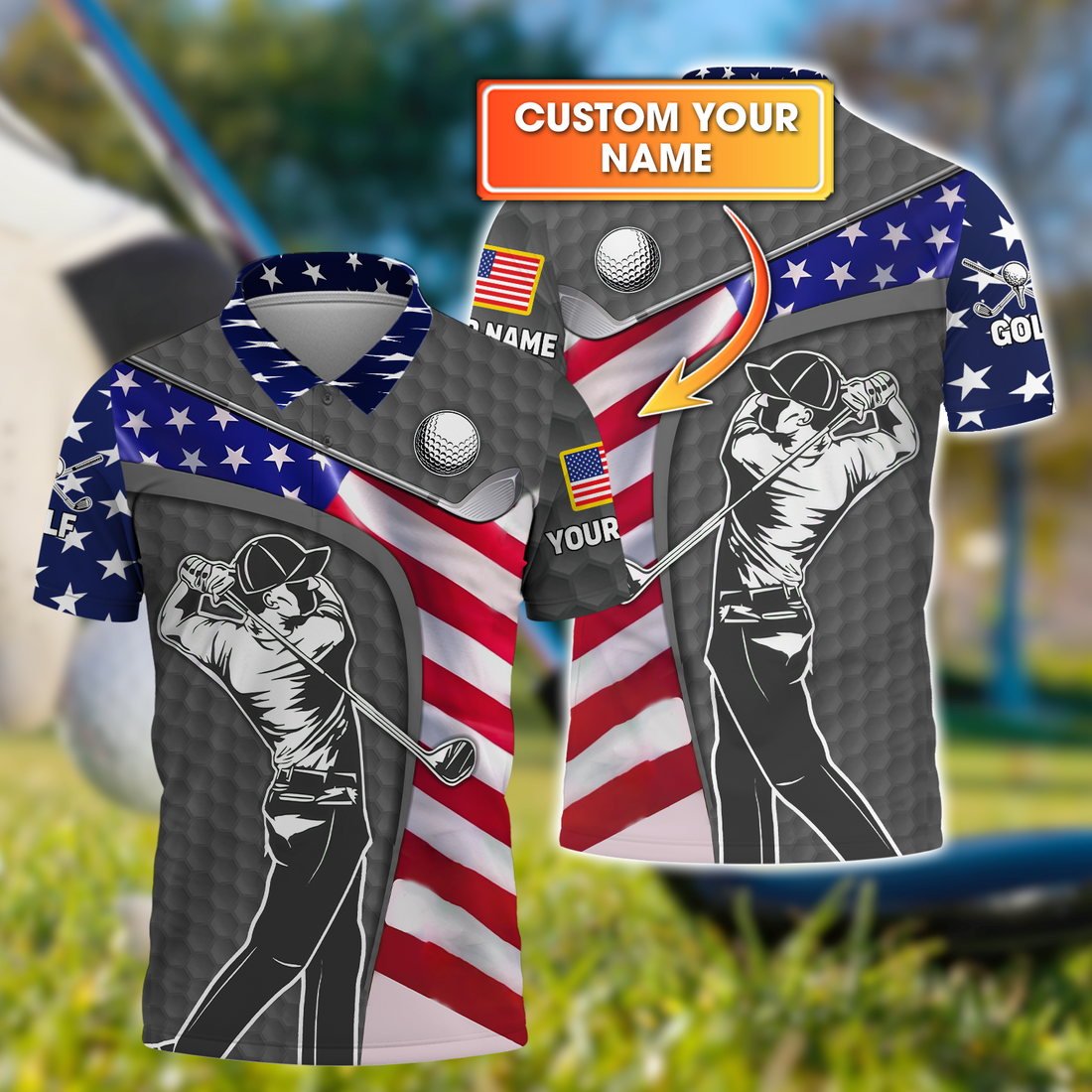 Grey Custom Men's Golf Polo Shirt, Golfing Apparel, Mens Golf Gift