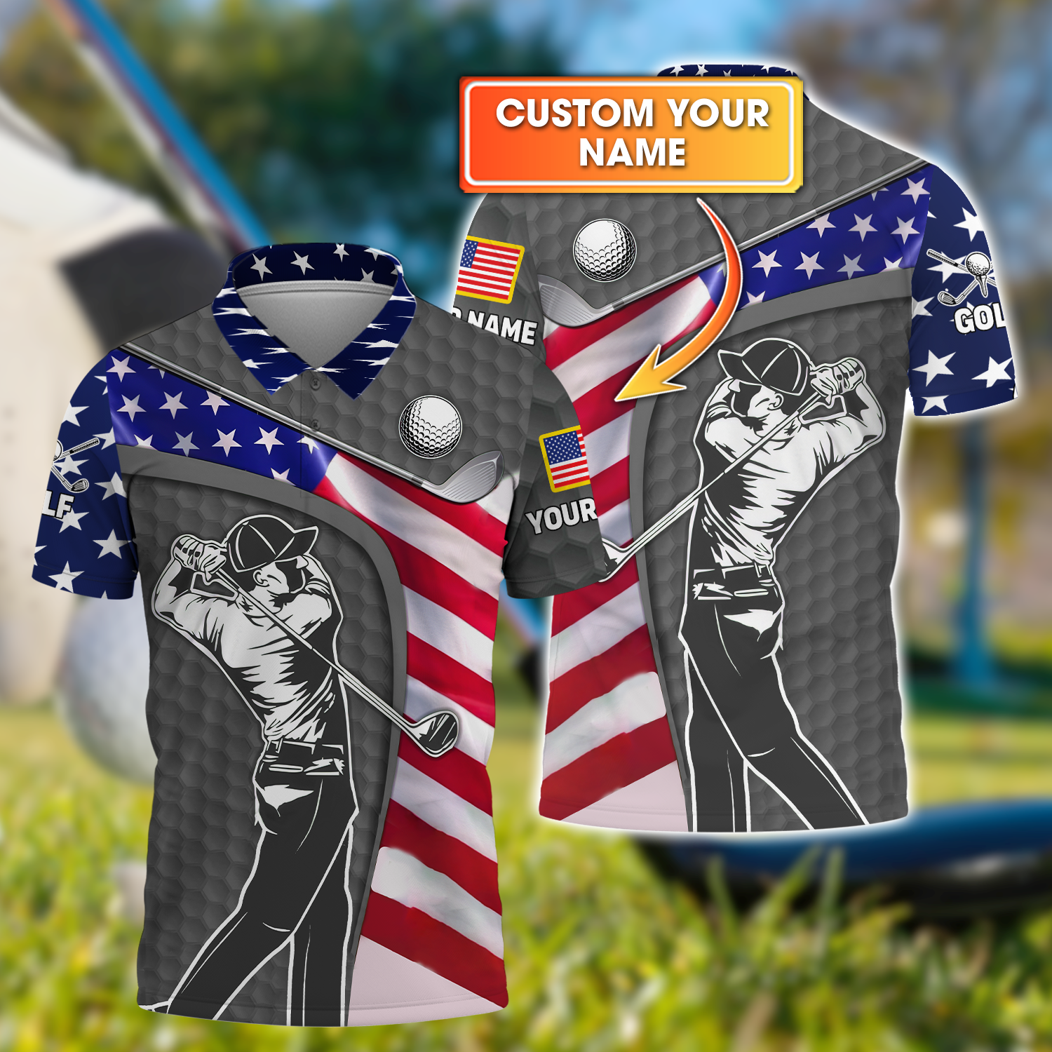 Grey Custom Men's Golf Polo Shirt, Golfing Apparel, Mens Golf Gift