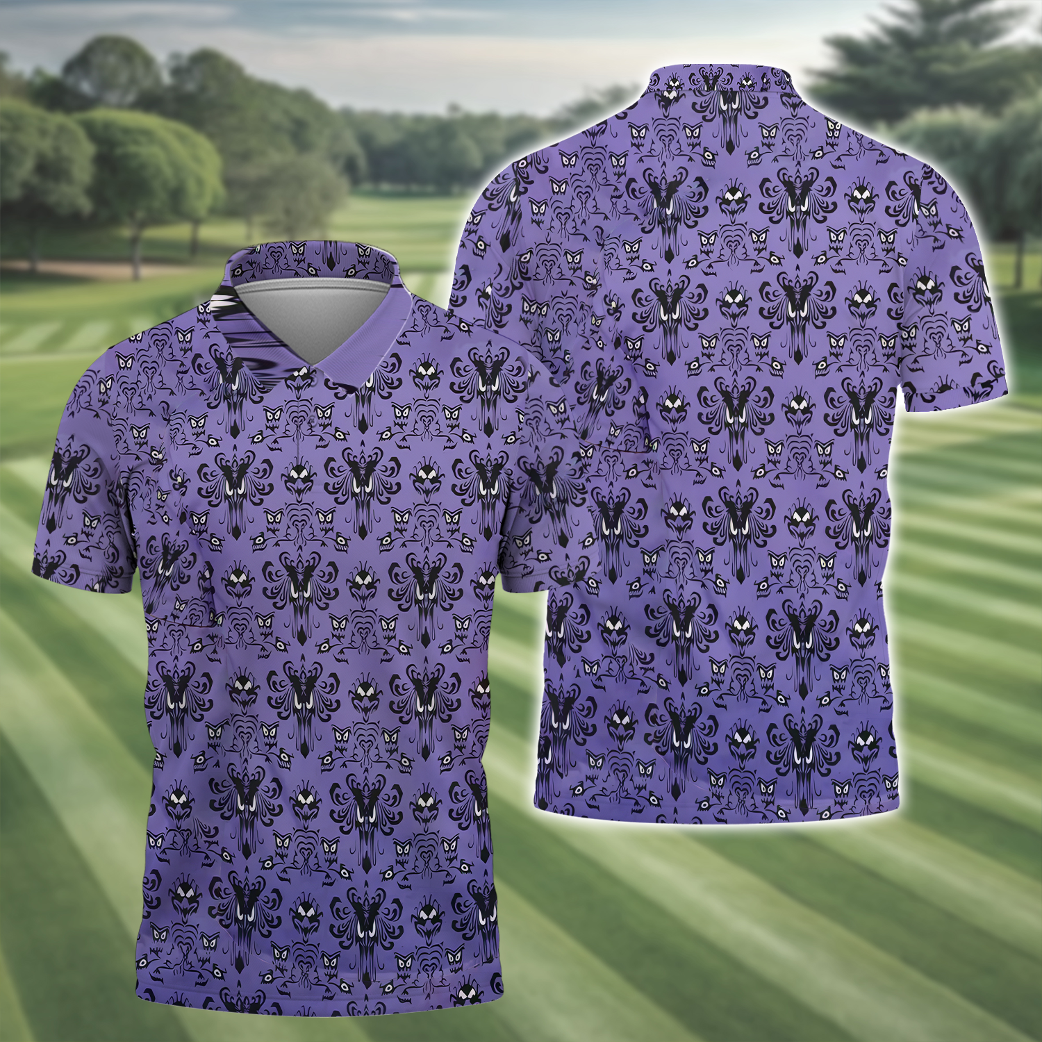 Haunted Mansion Hitchhiking Ghosts Men's Golf Polo Shirt, Golfing Apparel, Mens Golf Gift