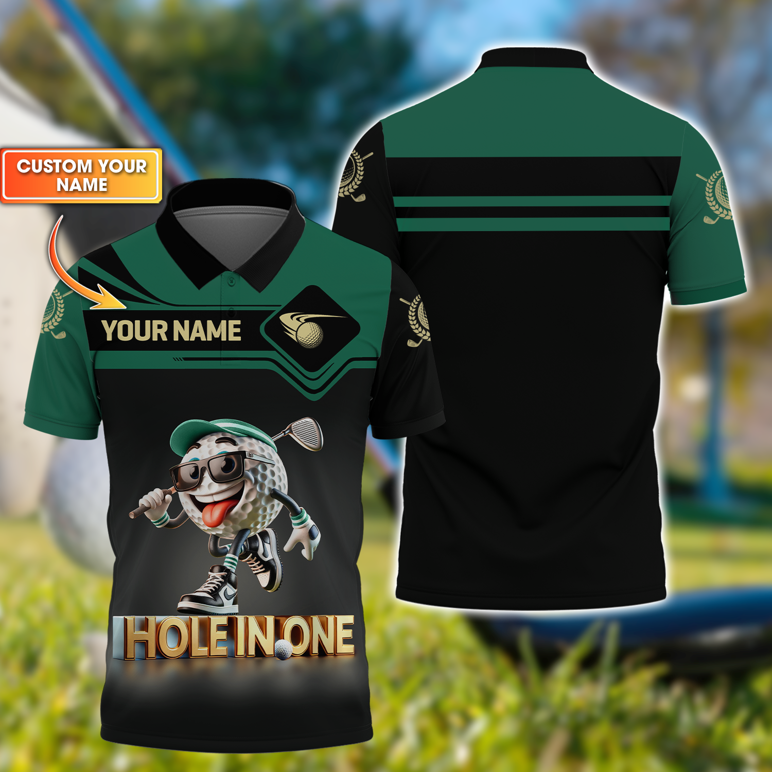 Hole In One Funny Golf Ball, Custom Men's Golf Polo Shirt, Golfing Apparel, Funny Golf Shirt, Gift For Golfers
