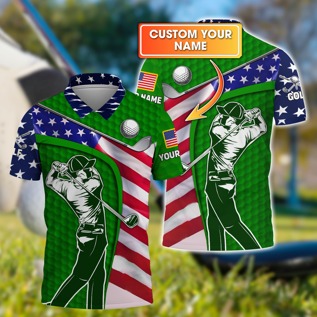 Green Custom Men's Golf Polo Shirt, Golfing Apparel, Mens Golf Gift