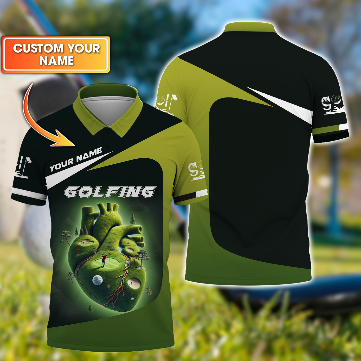Heart Golf Custom Men's Golf Polo Shirt, Golfing Apparel, Mens Golf Gift