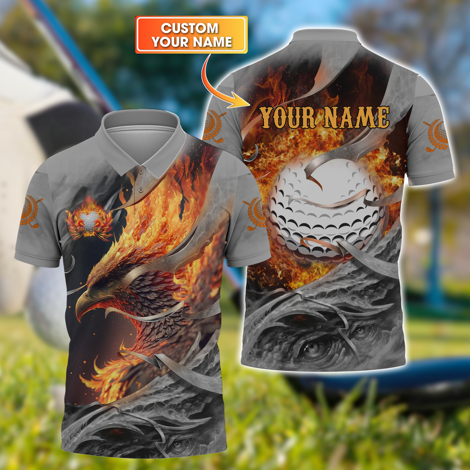 Fire Phoenix Custom Golf Polo Shirt, Golf Apparel, Golf Gift For Men