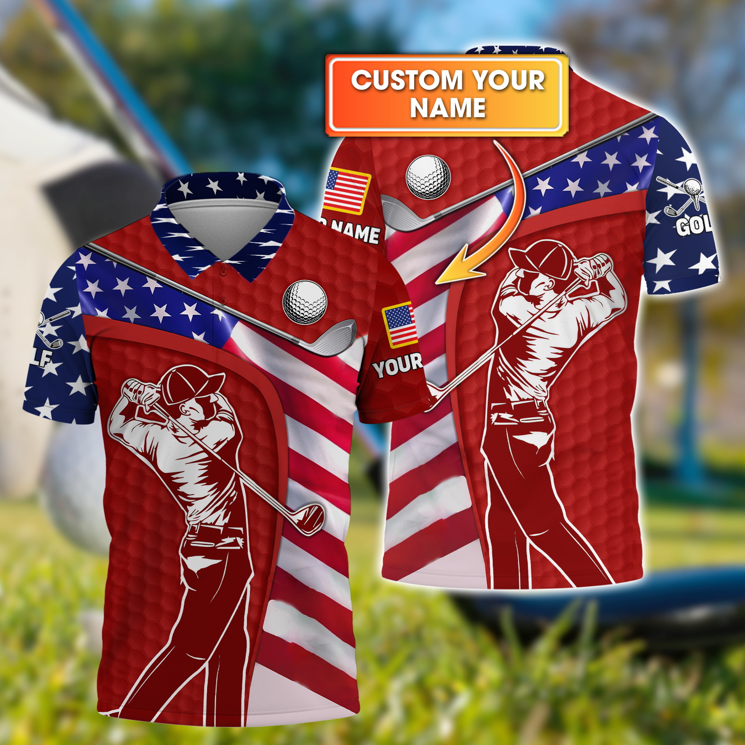 Red Custom Men's Golf Polo Shirt, Golfing Apparel, Mens Golf Gift