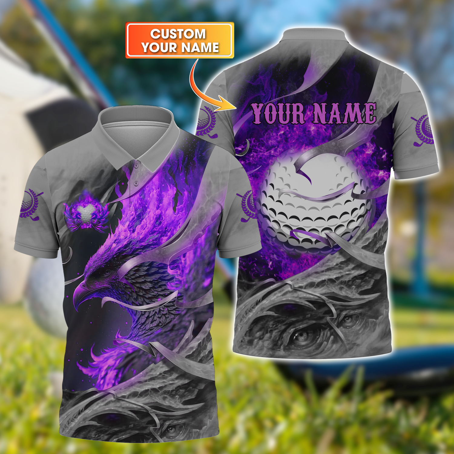 Purple Phoenix Custom Golf Polo Shirt, Golf Apparel, Golf Gift For Men