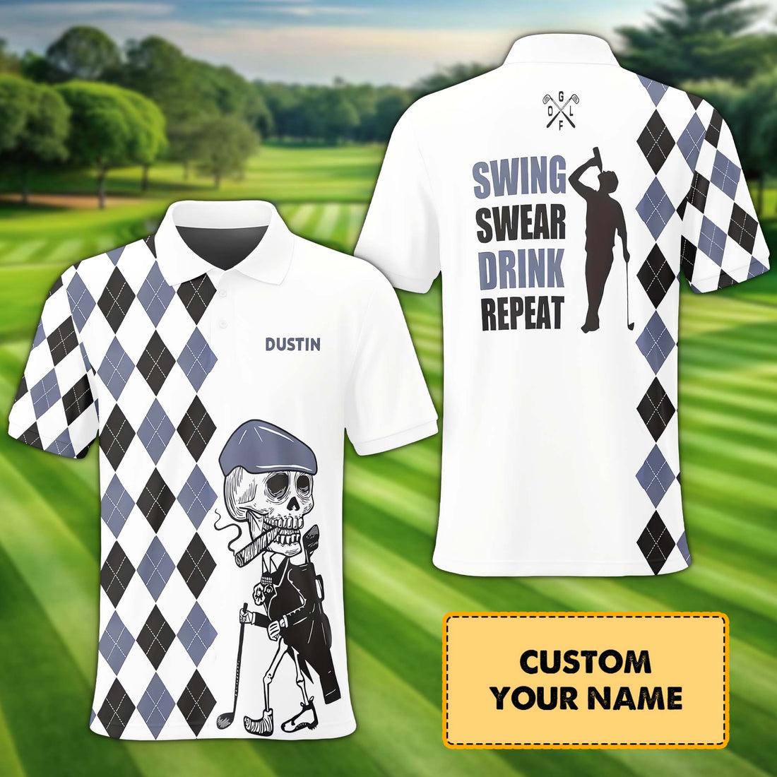 Swing Swear Drink Repeat Custom Name Golf Polo Shirt, Golf Shirt, Gift For Golfers