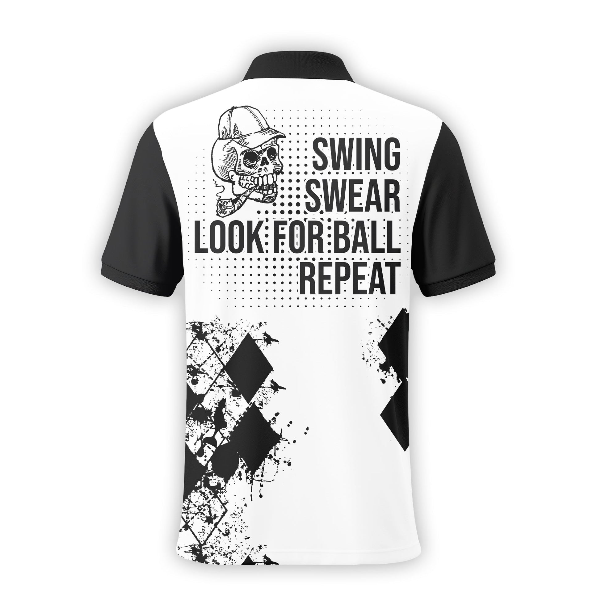 Swing Swear Repeat Skull Golf Shirt, Custom Name Polo Shirt, Present For Golfer