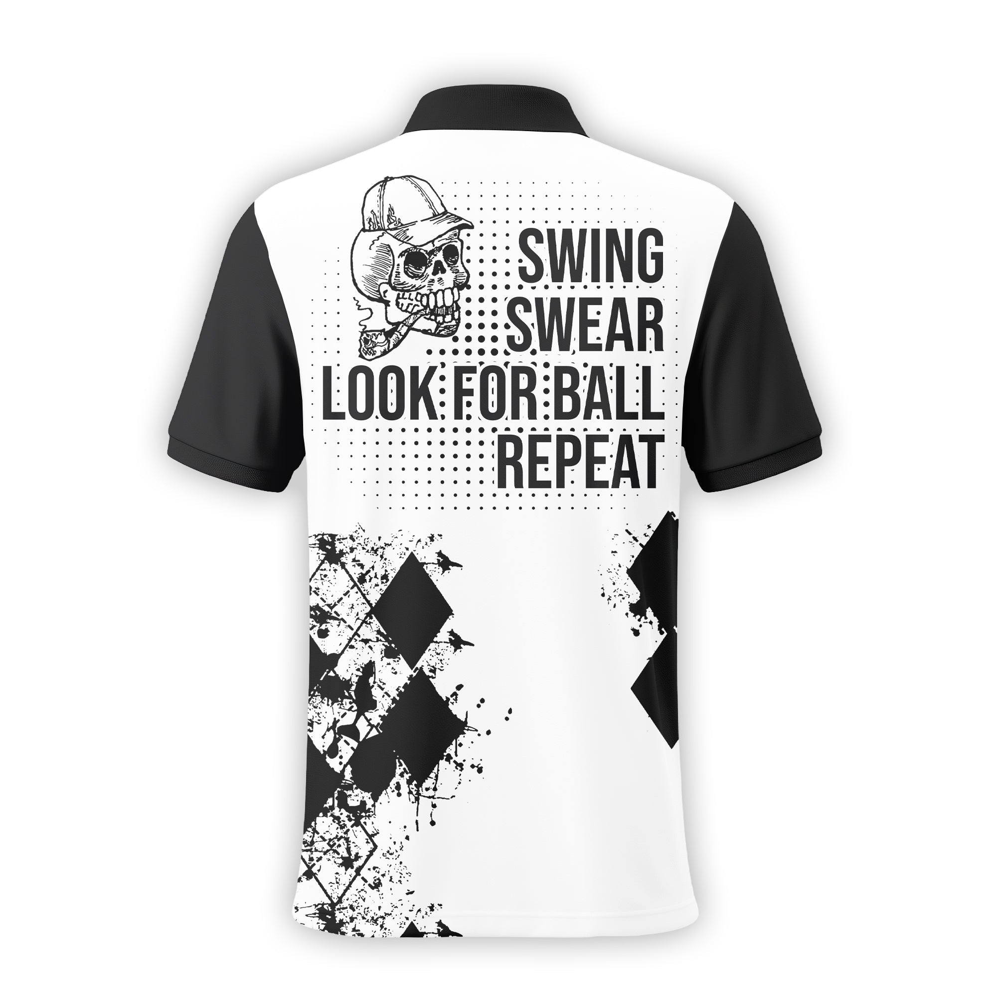 Swing Swear Repeat Skull Golf Shirt, Custom Name Polo Shirt, Present For Golfer