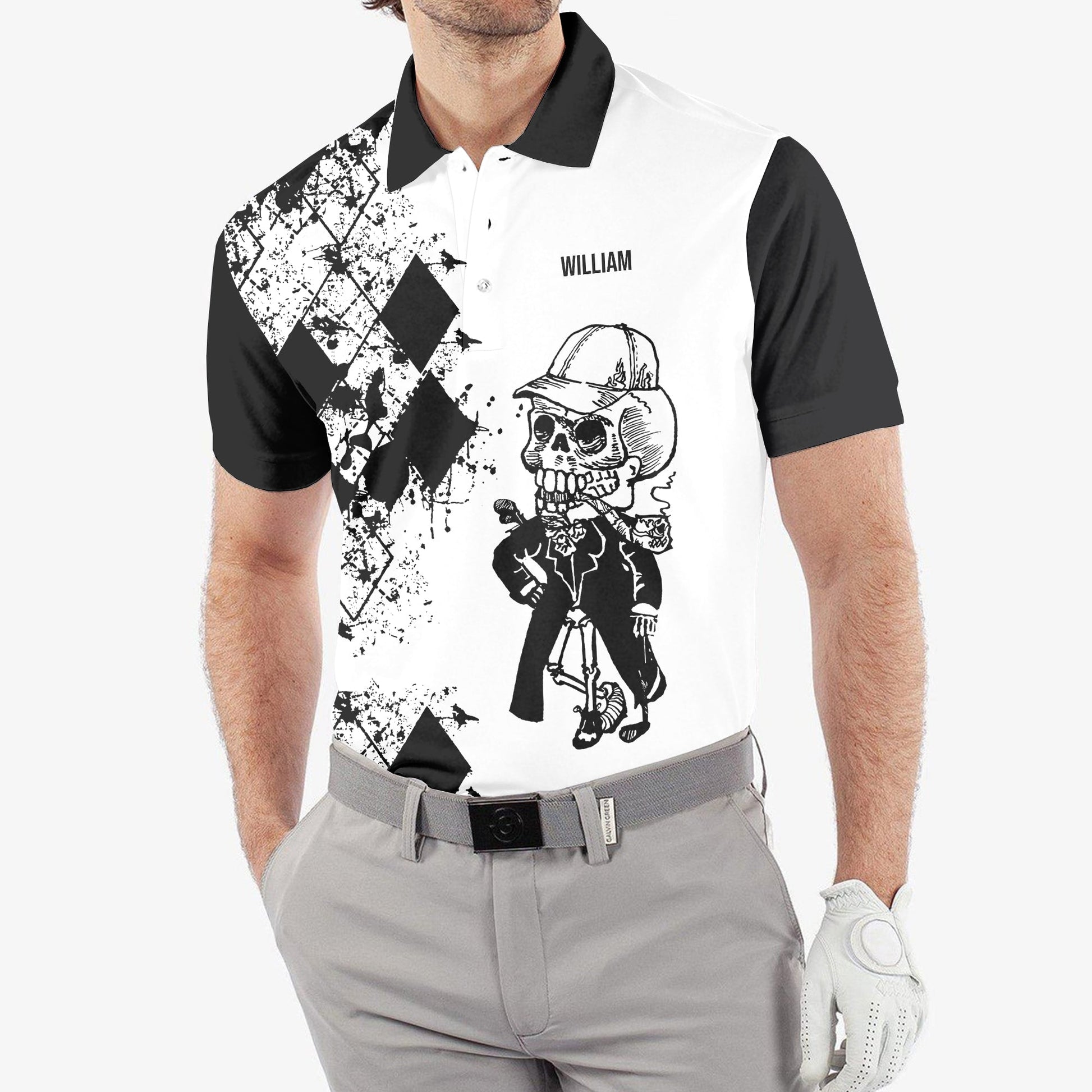 Swing Swear Repeat Skull Golf Shirt, Custom Name Polo Shirt, Present For Golfer