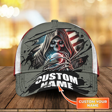 Skull And Flag Golf Cap For Men, Personalized Golf Hats, Gift For Golfers