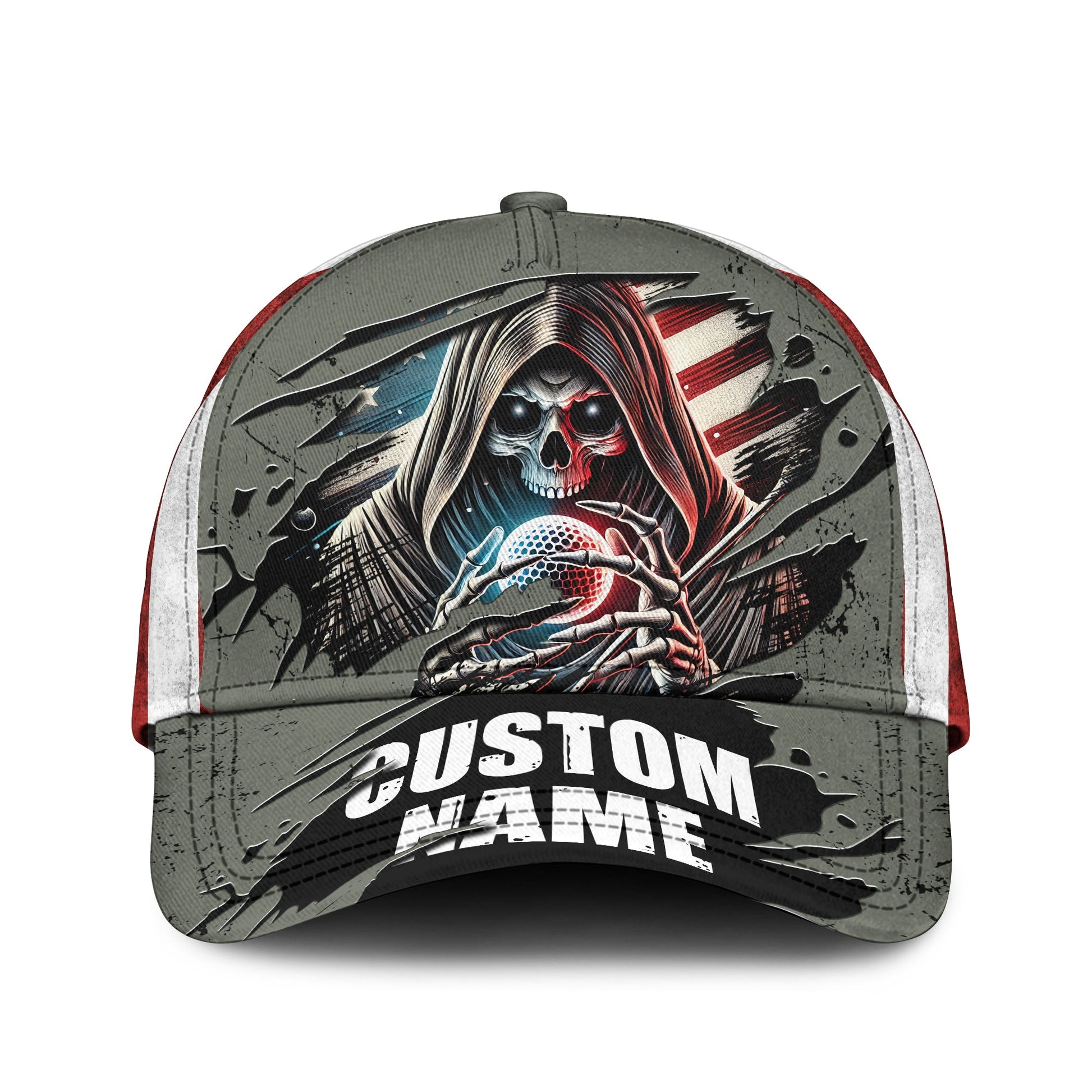 Skull And Flag Golf Cap For Men, Personalized Golf Hats, Gift For Golfers