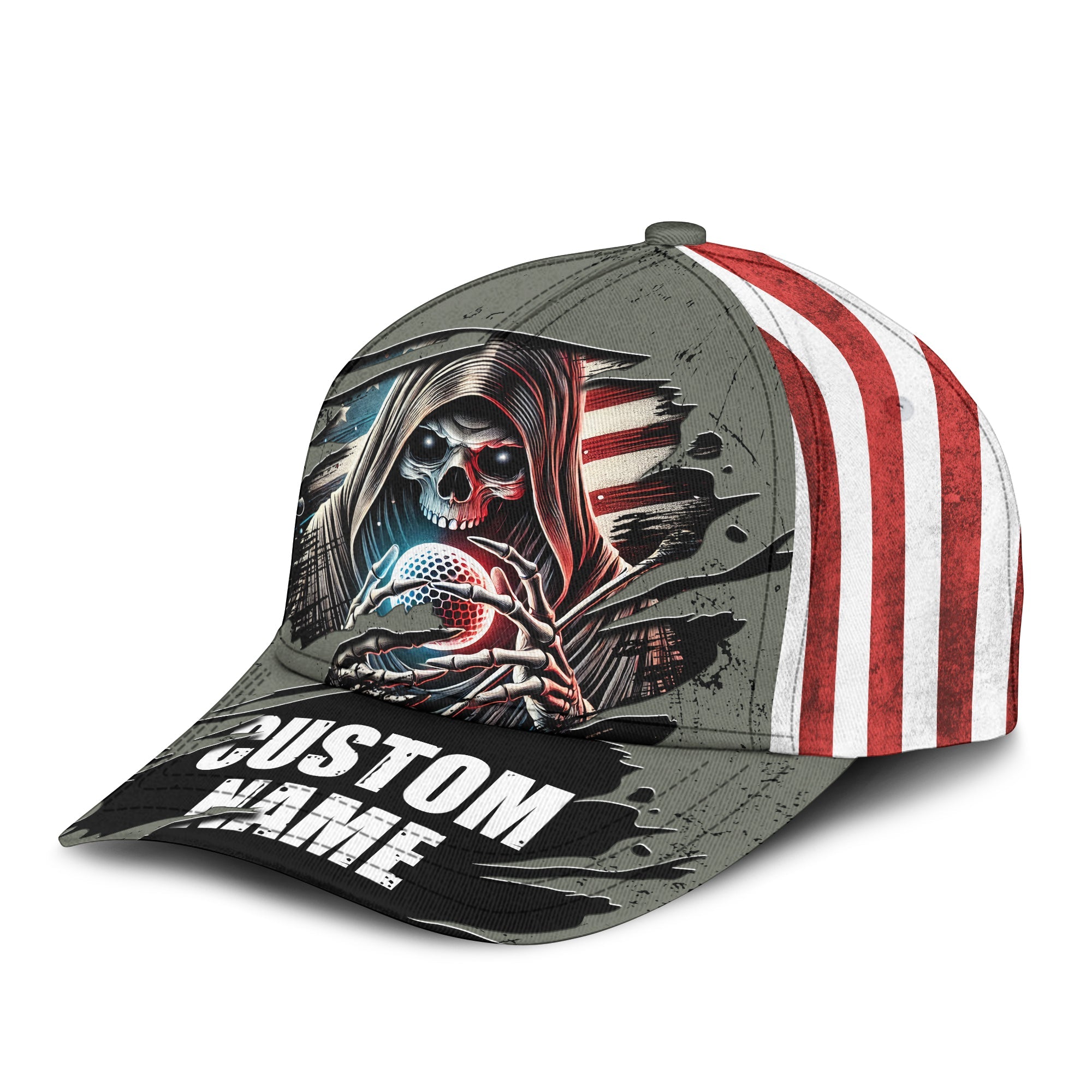Skull And Flag Golf Cap For Men, Personalized Golf Hats, Gift For Golfers