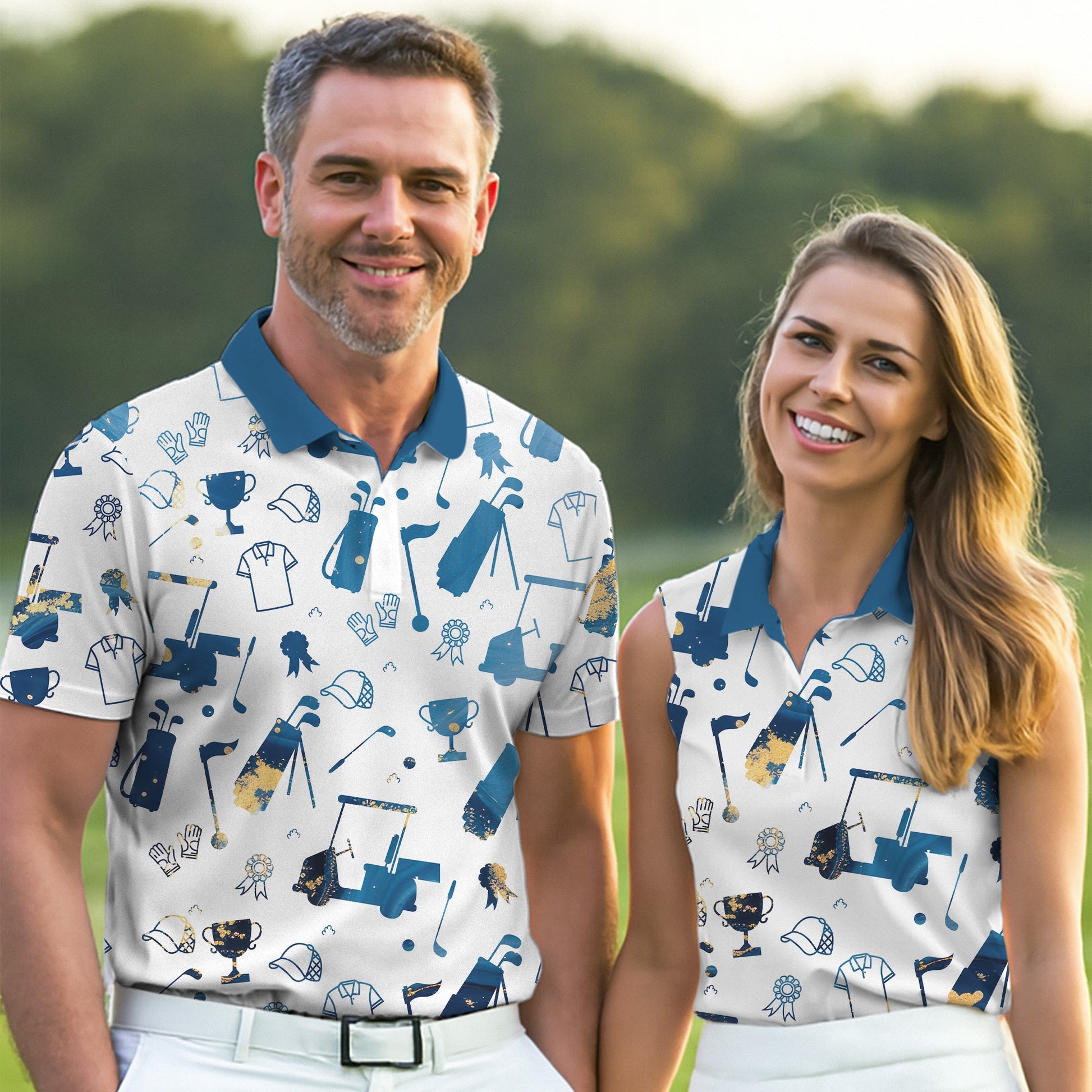 Personalized Golf Pattern Shirt, Men Golf Polo, Matching Golf Shirts, Men's Long Seeve Golf Shirts