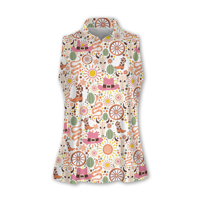 Western Golf Shirts Women, Western Pattern Womens Sleeveless Polo, Women's Long Sleeve Golf Shirts