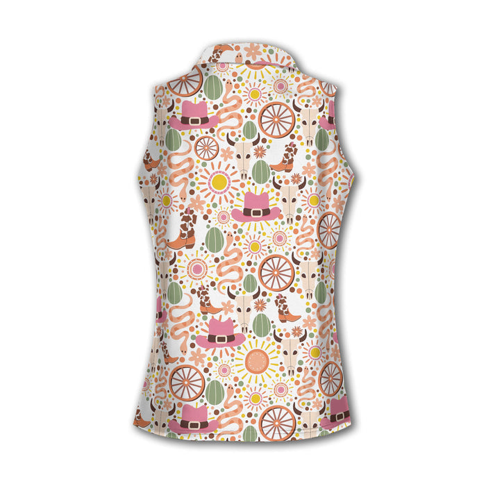 Western Golf Shirts Women, Western Pattern Womens Sleeveless Polo, Women's Long Sleeve Golf Shirts