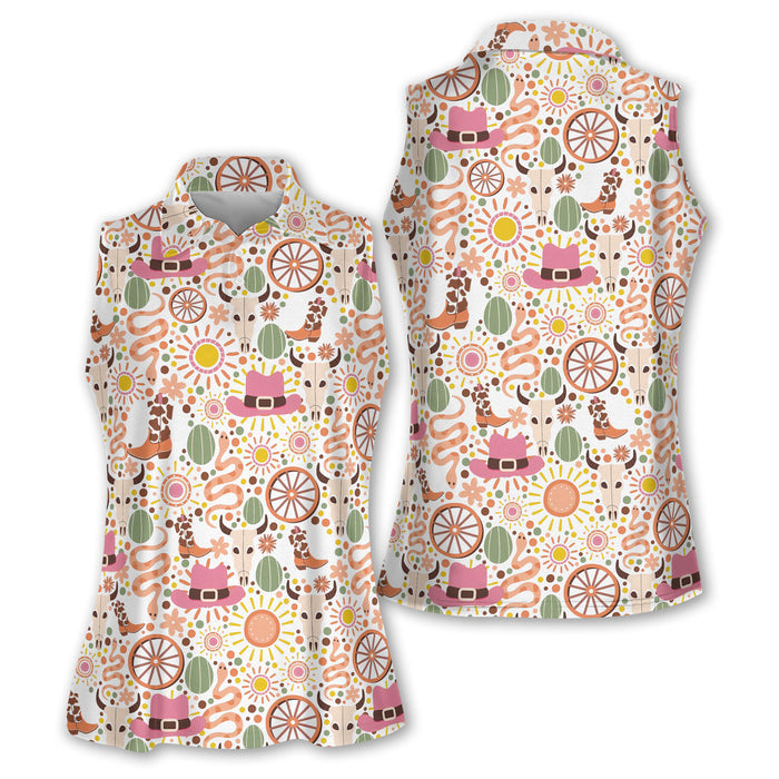 Western Golf Shirts Women, Western Pattern Womens Sleeveless Polo, Women's Long Sleeve Golf Shirts