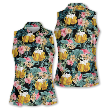 Beer Tropical Womens Golf Polo Shirts, Hawaiian Polo Golf Shirts, Gifts For Beer Lovers, Tropical Golf Shirts