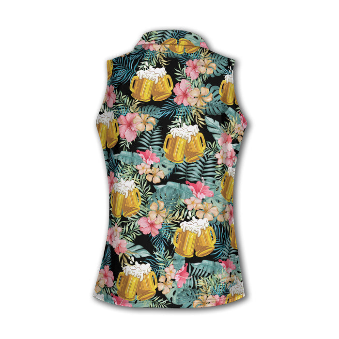 Beer Tropical Womens Golf Polo Shirts, Hawaiian Polo Golf Shirts, Gifts For Beer Lovers, Tropical Golf Shirts
