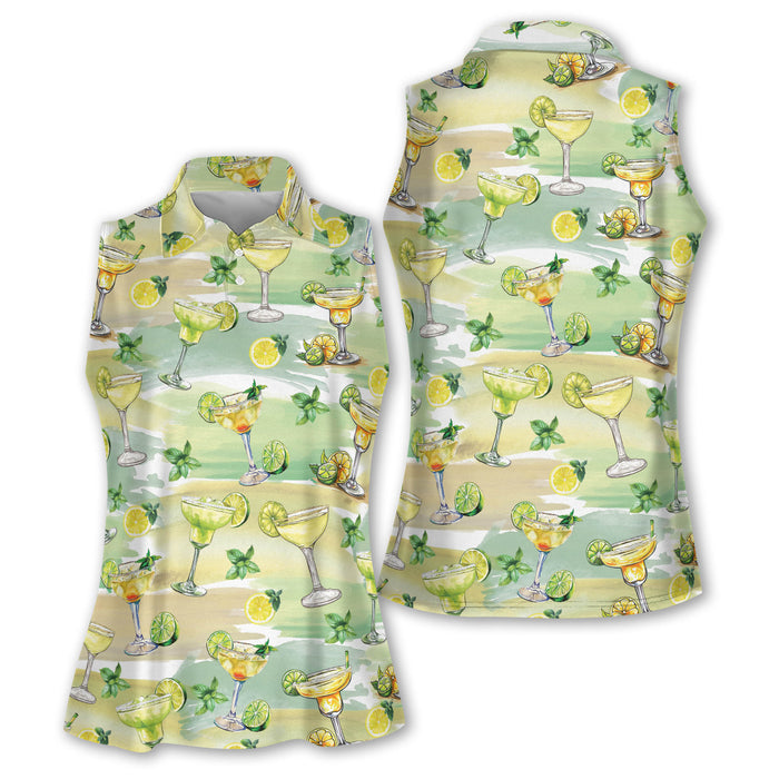 Margarita Golf Shirt For Women, Sleeveless Polo Shirt Womens, Patterned Golf Polos, Cute Womens Golf Clothes