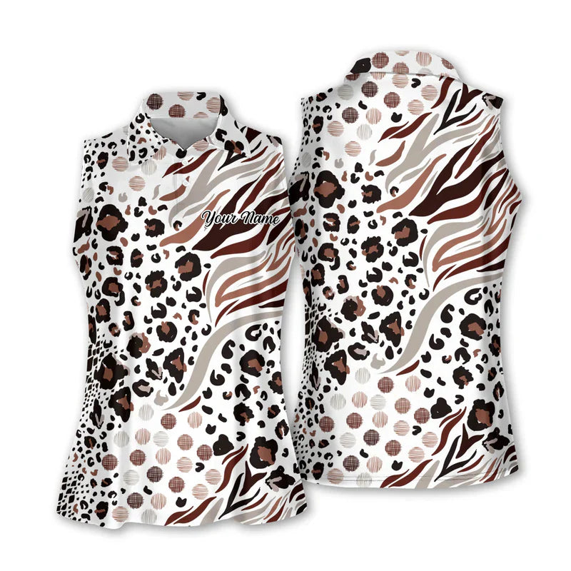 Leopard Print Golf Shirt, Animal Print Ladies Golf Shirts, Golf Gifts For Her, Patterned Golf Polos